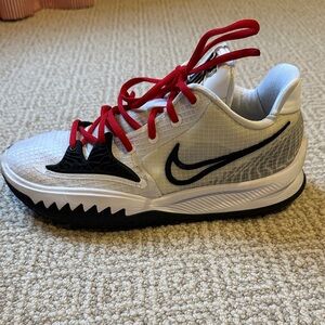 Boys/Men’s SZ 9 Kyrie White and Black Sneakers with Red laces